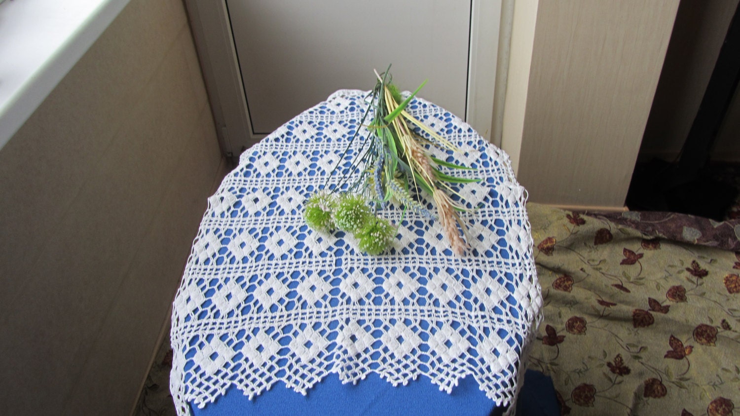 Ukrainian Vintage Crocheted Tablecloth, Handmade White Cotton Lace, Wedding Lace