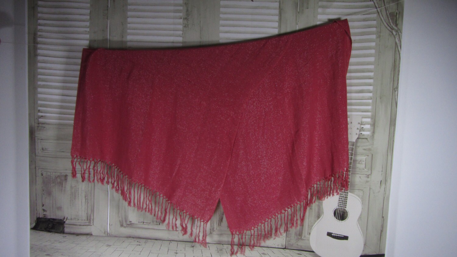 Red Tasseled Viscose Plus Lurex Couzy Warm Winter Scarf, Christmas Shawl Accesso