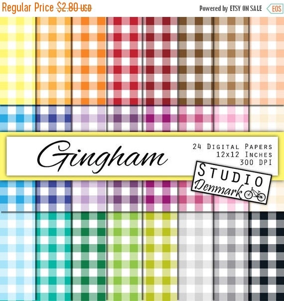 SALE Gingham Digital Paper Value Pack 24 Colors Commercial Use