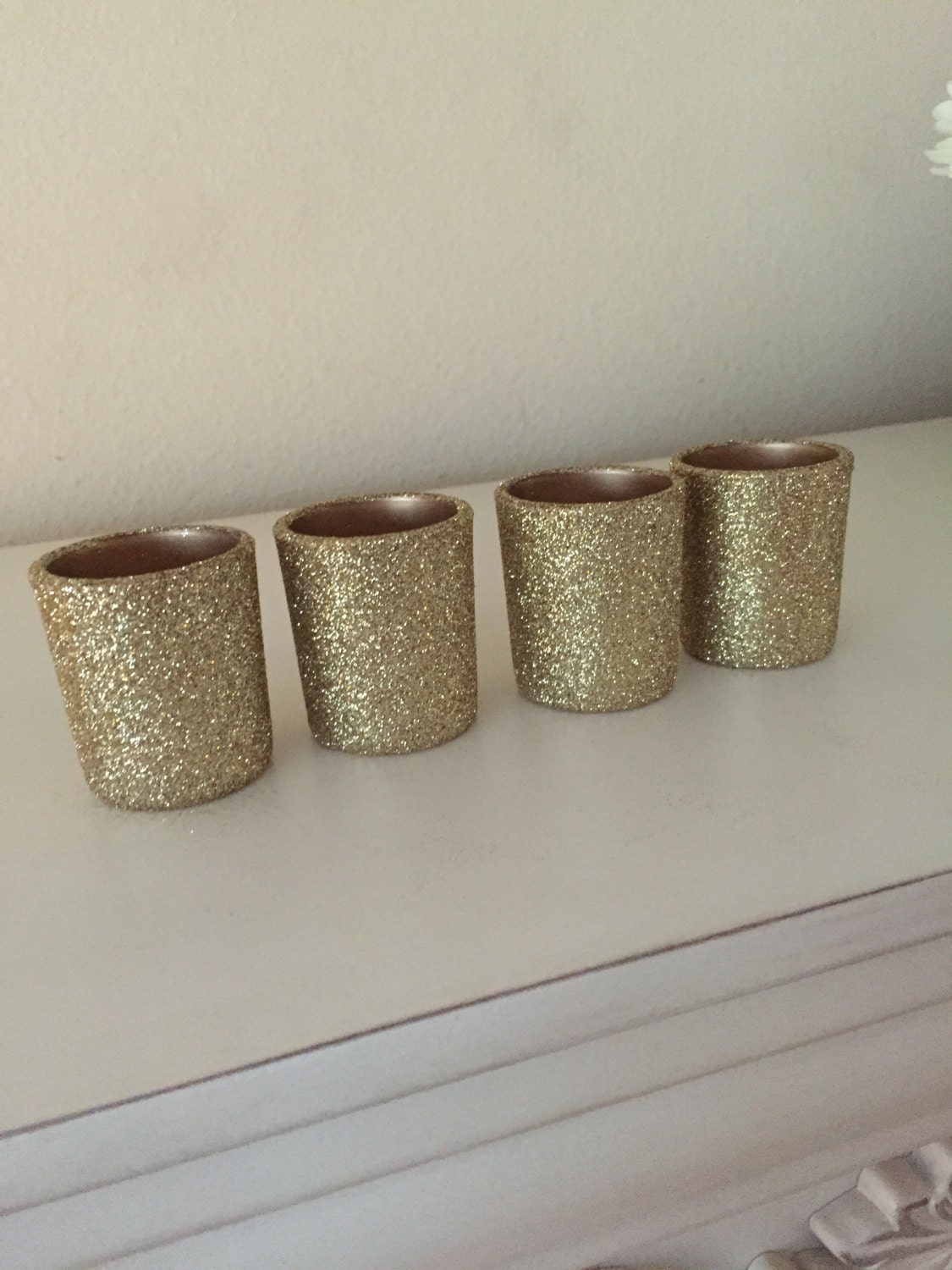 Set Of 4 Gold Glitter Votive Candle Holders Gold Votives