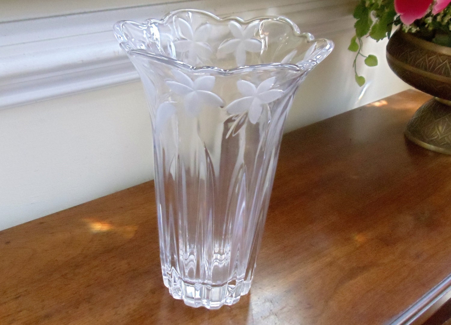 Vintage Crystal Frosted Glass Vase Decorative Vase Heavy