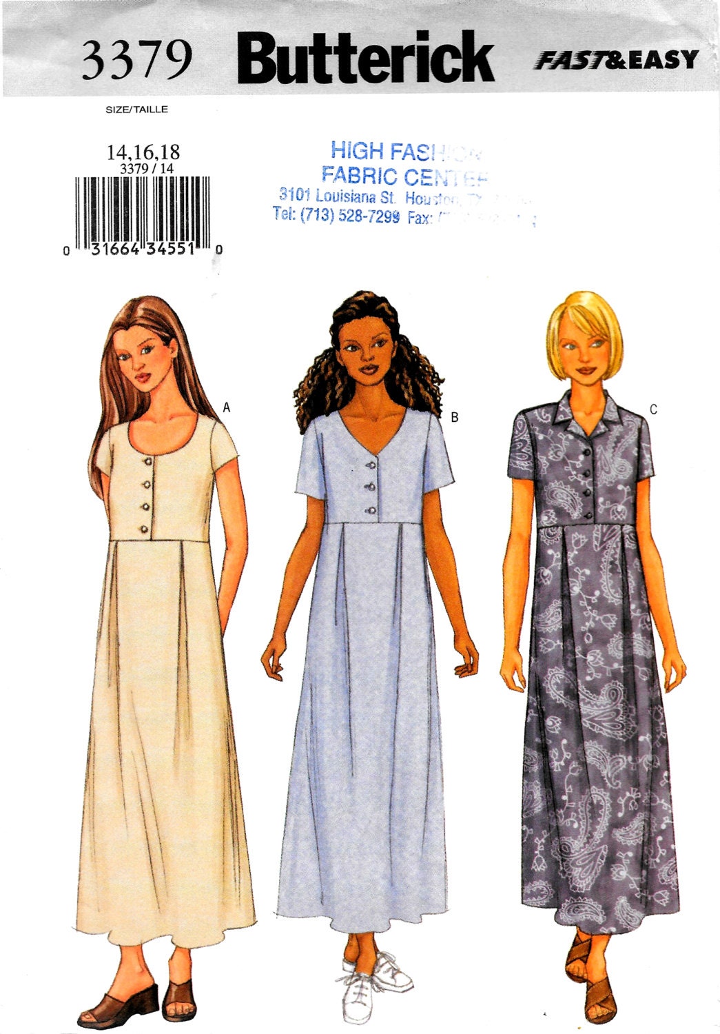 Womens Easy Linen Dress Butterick Sewing Pattern Raised