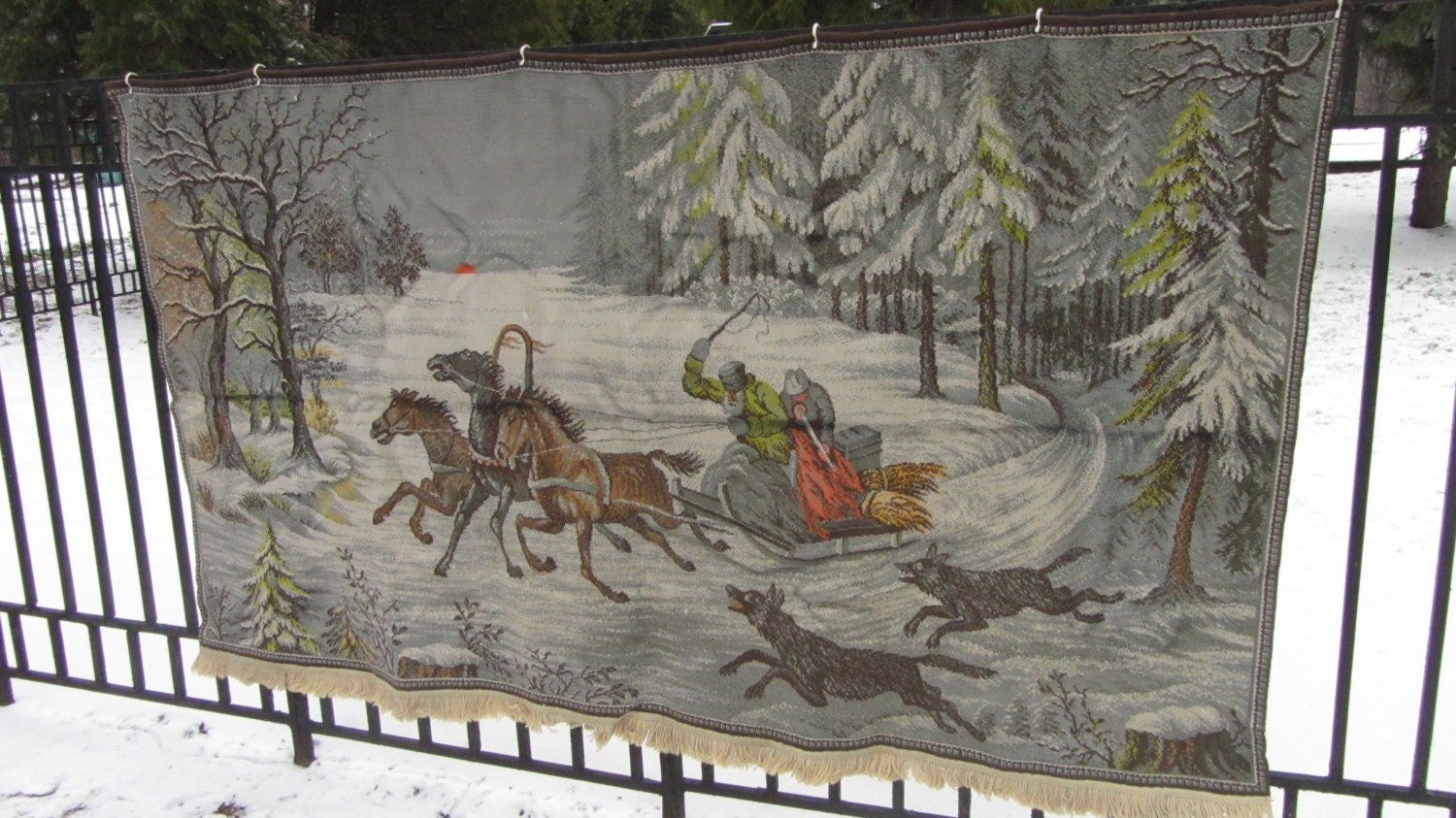 Wool Viscose Fairy Tale Carpet from USSR, Wool and viscose wall hanging, Home de