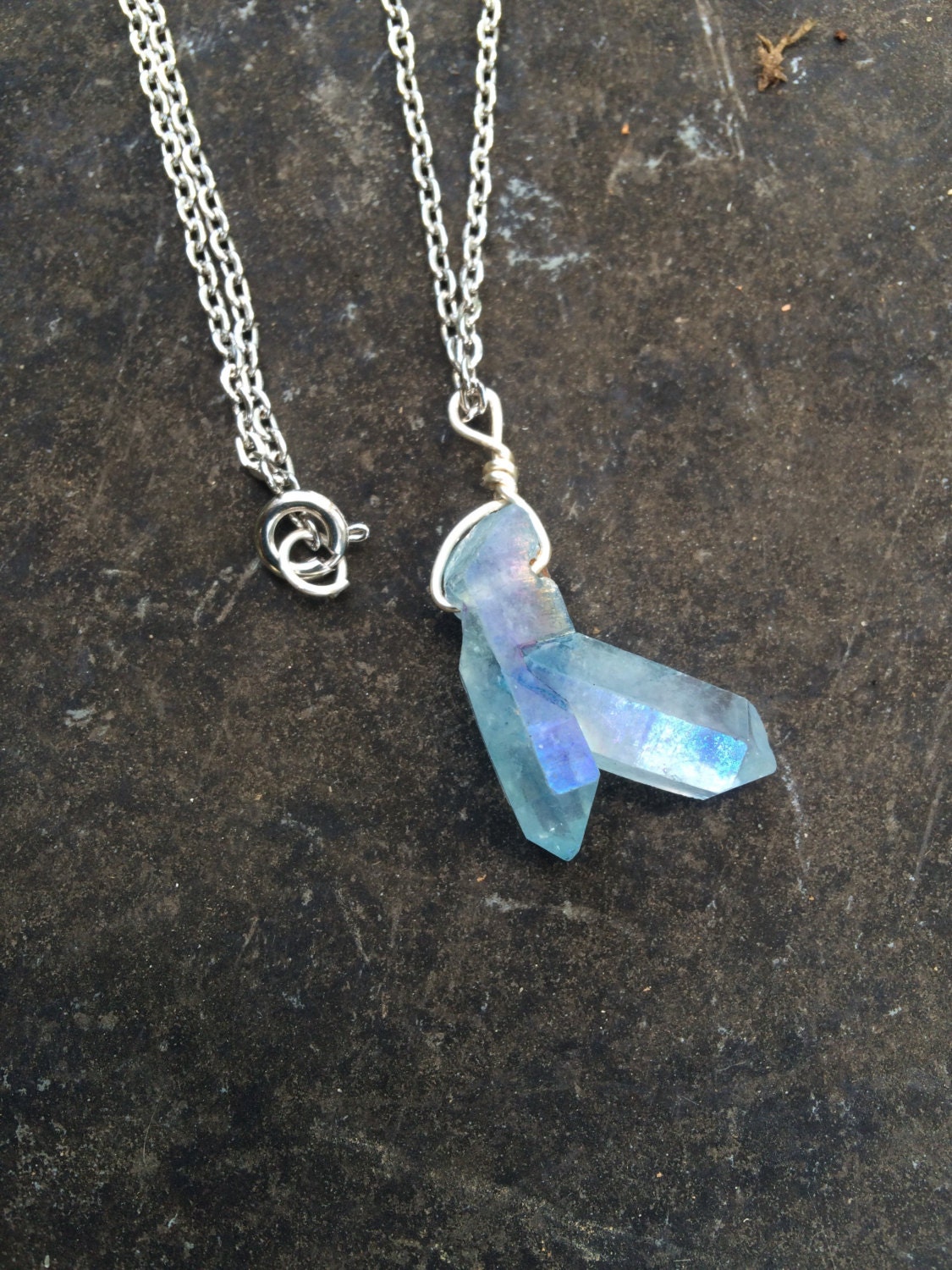 Aqua Aura Quartz Crystal Necklace Aqua Aura Quartz Necklace