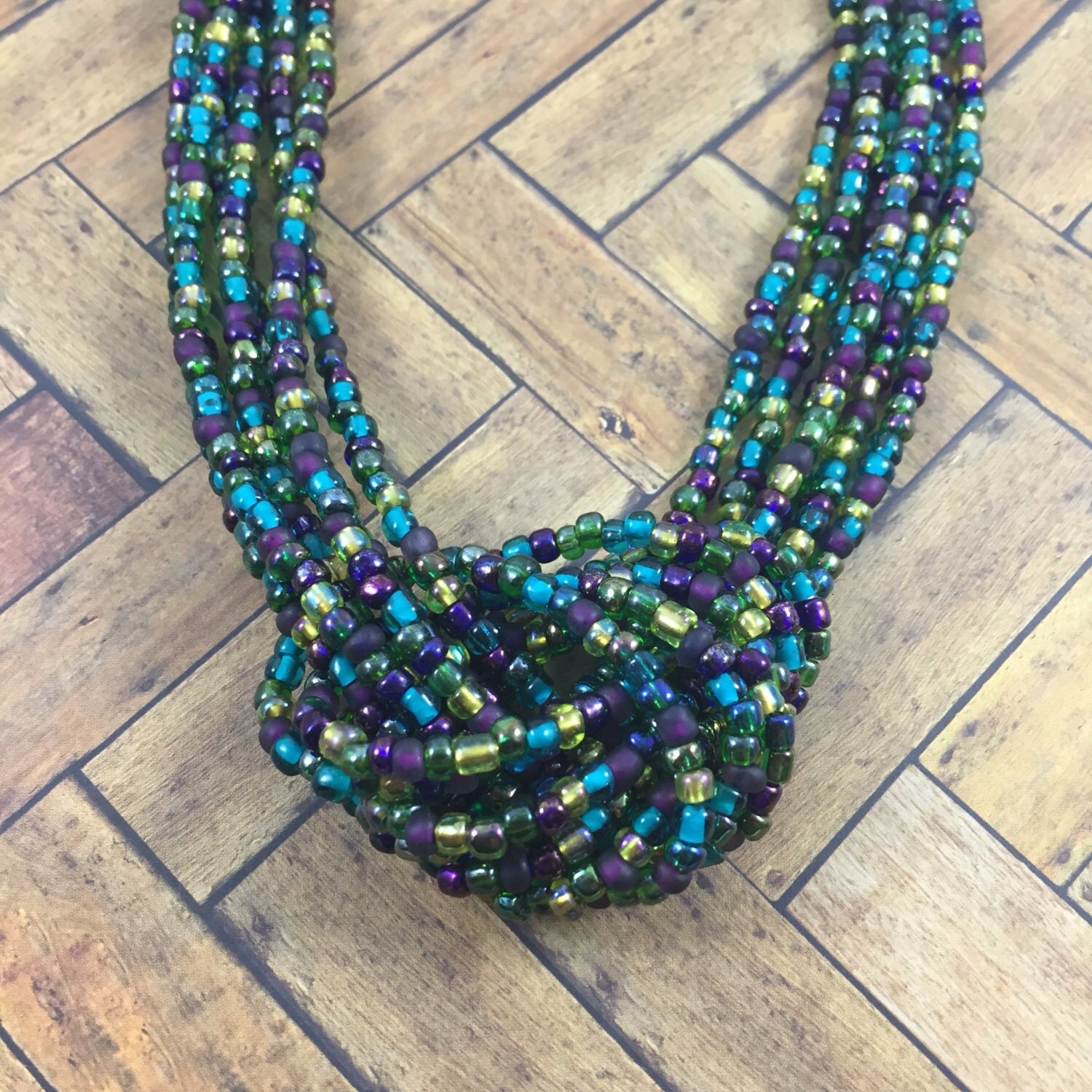 Multi Strand Beaded Knot Necklace Handmade By LuckySunshineDesigns