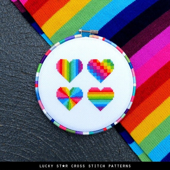 Rainbow Hearts Cross Stitch Pattern By Luckystarcrossstitch