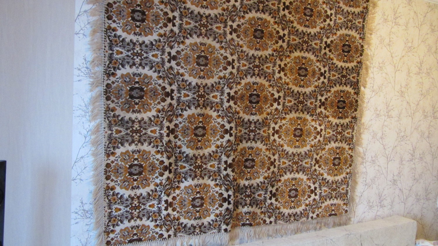 Germany Vintage Square Tablecloth, GDR Era, fringe edges tablecloth, germany vi