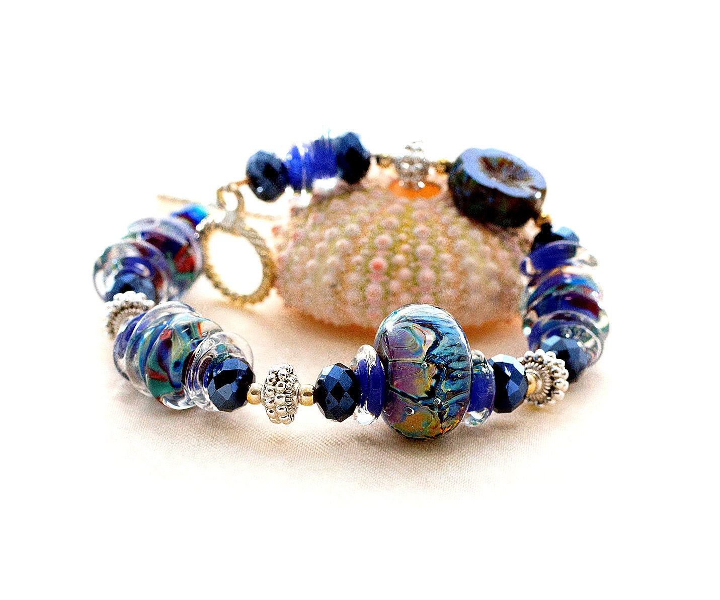 Midnight Blue Glass Bead Bracelet Cobalt Blue Boro Beads