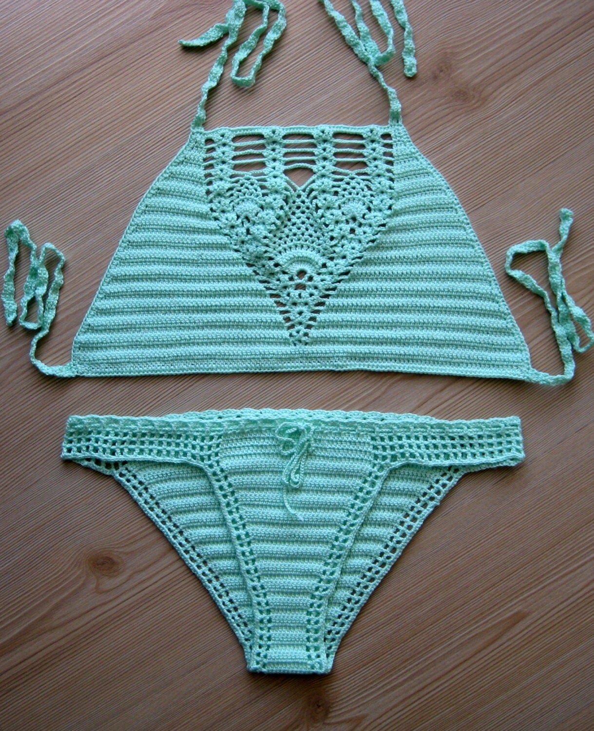 EXPRESS CARGO Mint Color Crochet Bikini Set 2017 Summer