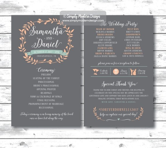 Wedding Ceremony Program Invitation Wedding Program Rustic Wedding Ceremony Program Invitation Wedding Program Rustic