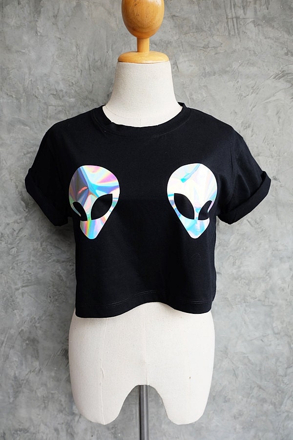 Nasa Shirt Nasa Holographic Black T Shirt Women Crop By Killdolls