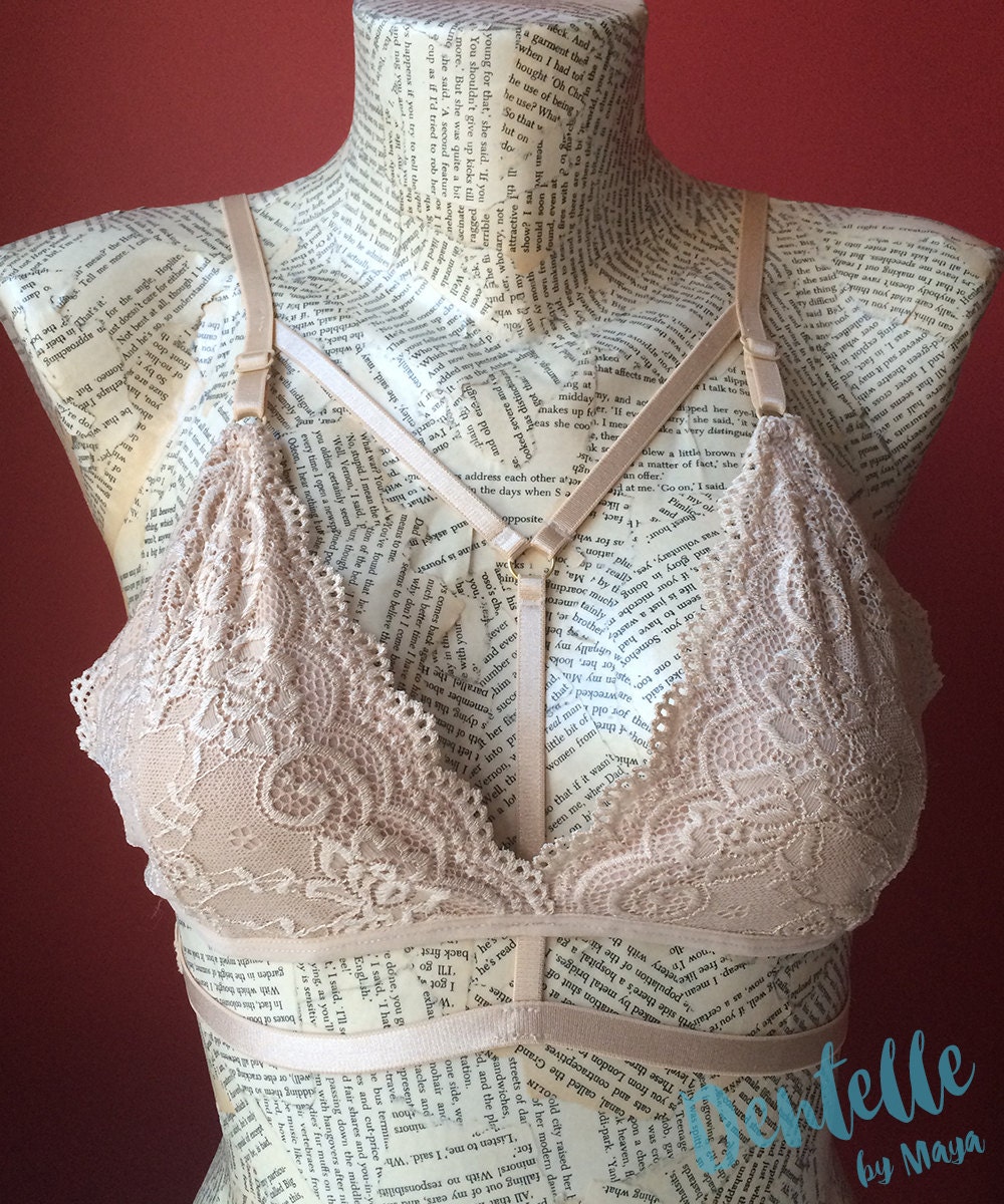 Nude Lace Bralette Nude Cage Bralette V Straps By Dentellebymaya