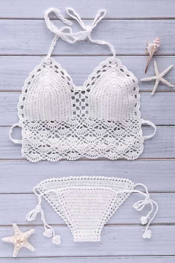 Crochet Bikini Set Crochet Halter High Neck Crop Top Sexy