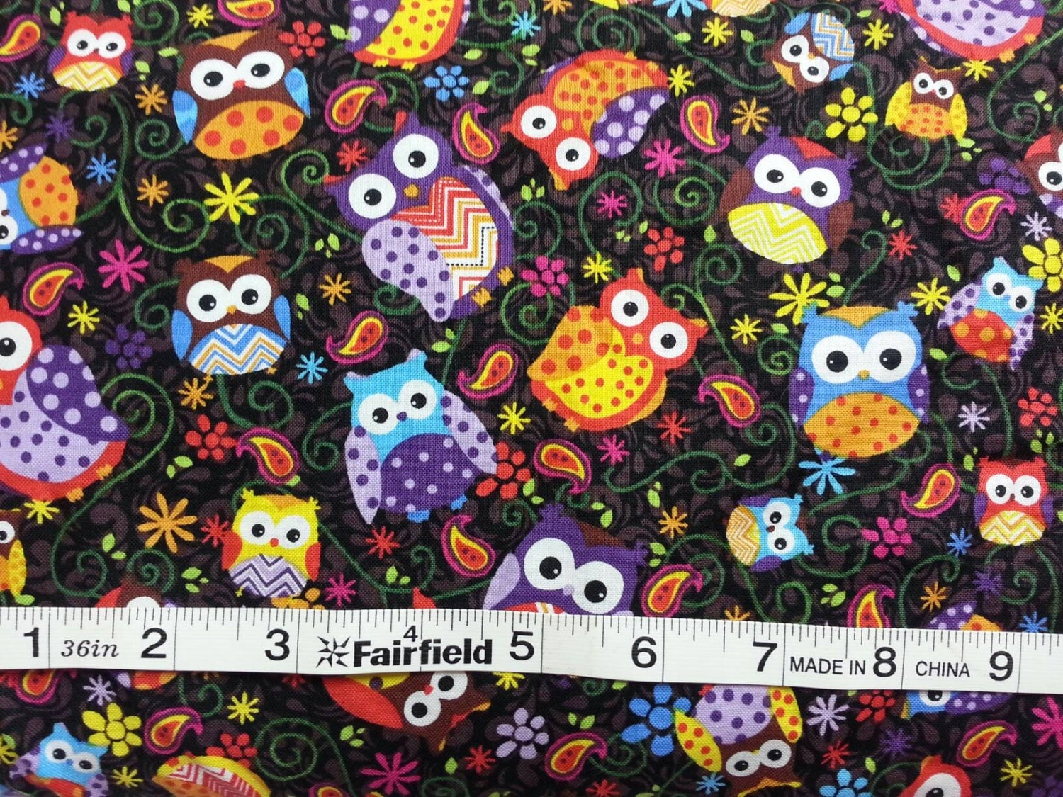 Cotton Quilting Fabric By The Yard Owl Owls Black