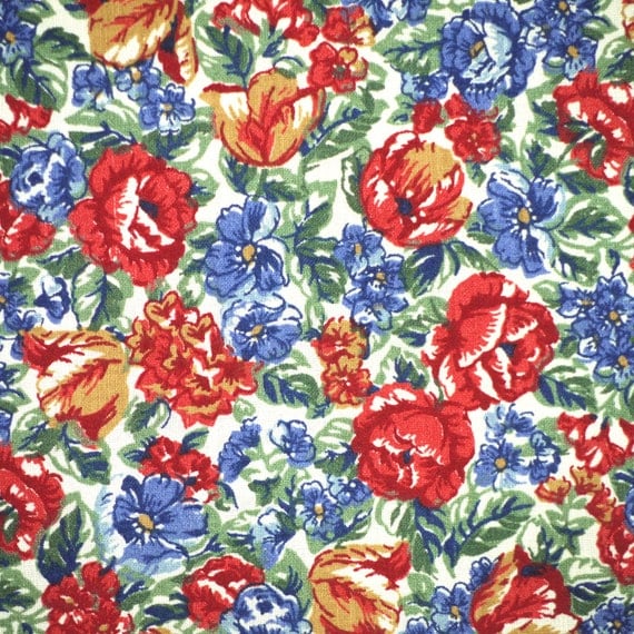 Red Blue Floral Print Quilting Cotton Fabric Wamsutta