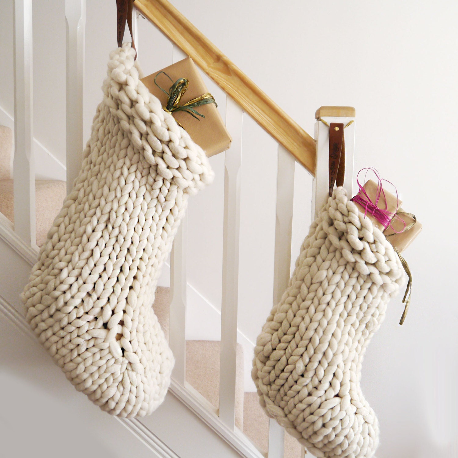 Chunky Knit White Christmas Stocking By Laurenastondesigns