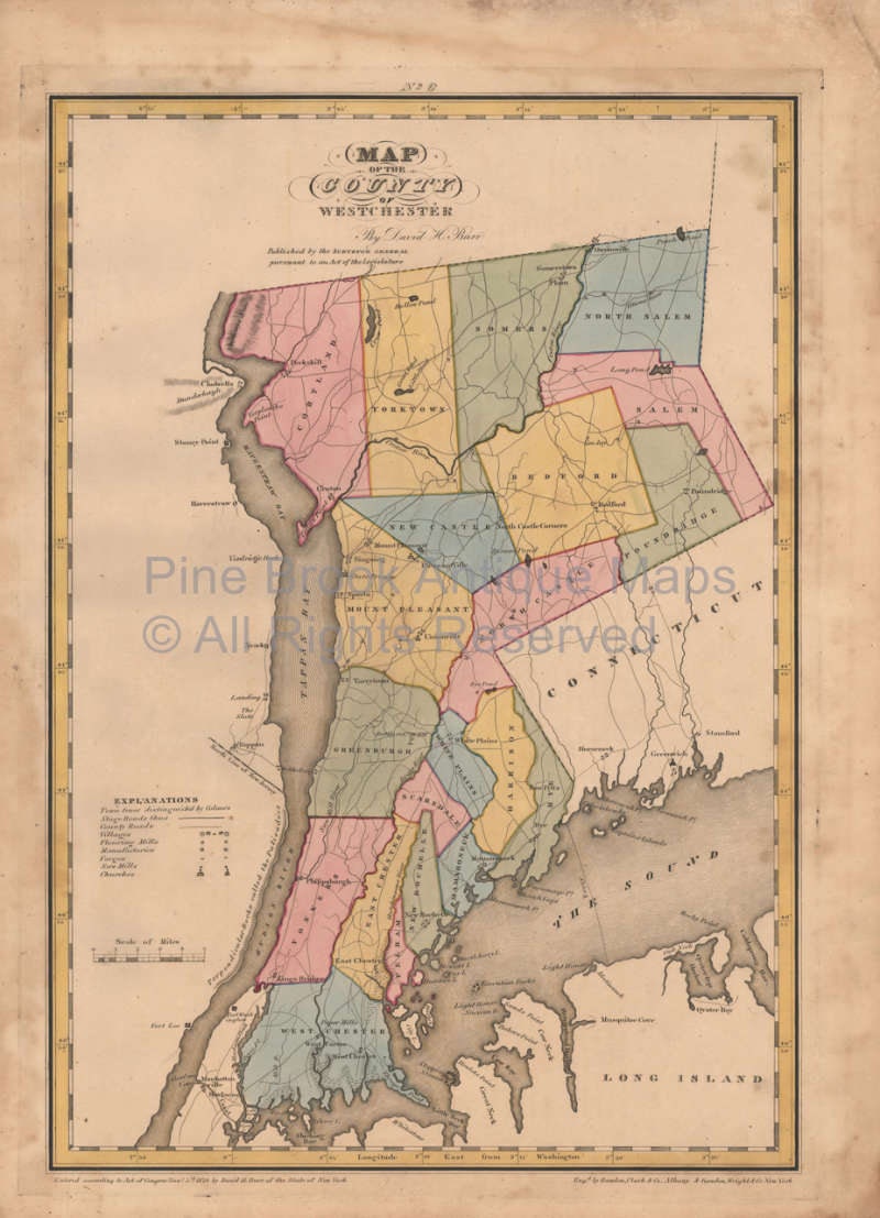 Westchester County New York Antique Map Original Westchester