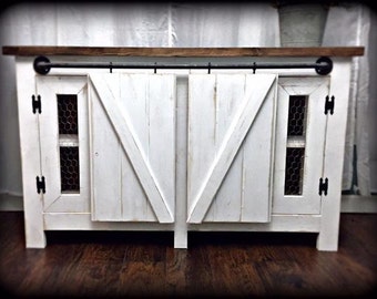 Items Similar To Sliding Barn Door Tv Stand On Etsy