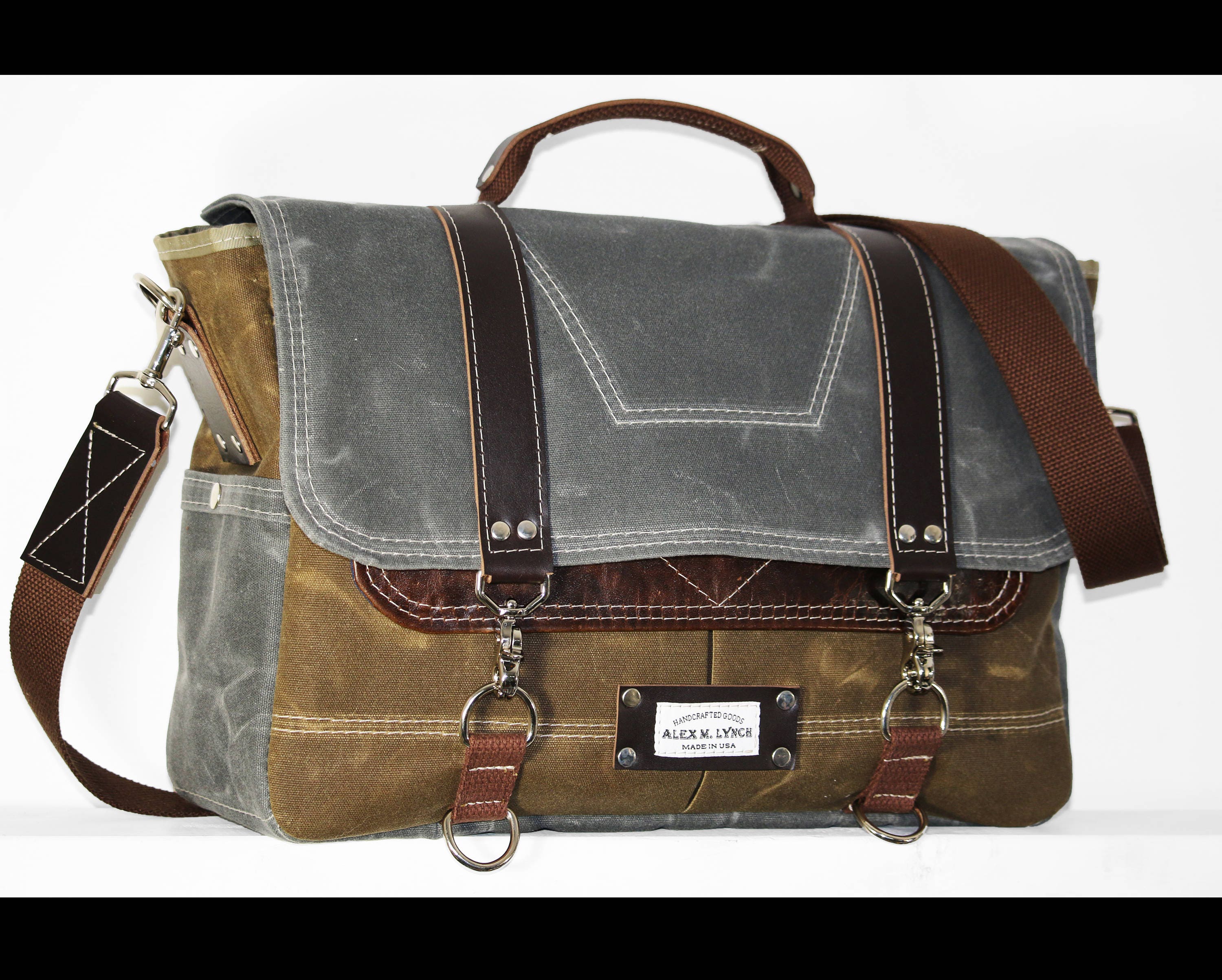 Waxed Canvas Messenger Bag Laptop Bag Handmade By Alex M