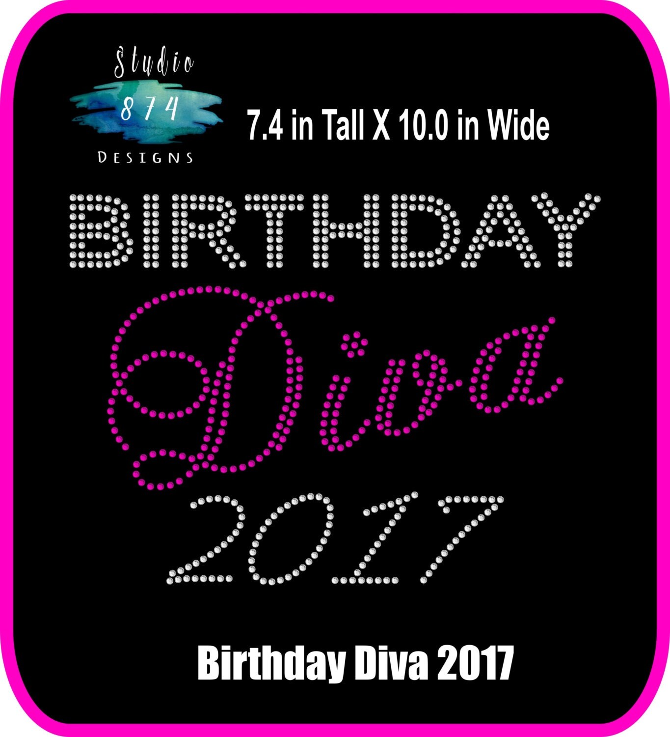 Birthday Diva Rhinestone Bling Iron On Transfer Applique