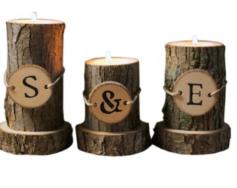 Personalized Candle Holder Rustic Home Decor By Gftwoodcraft