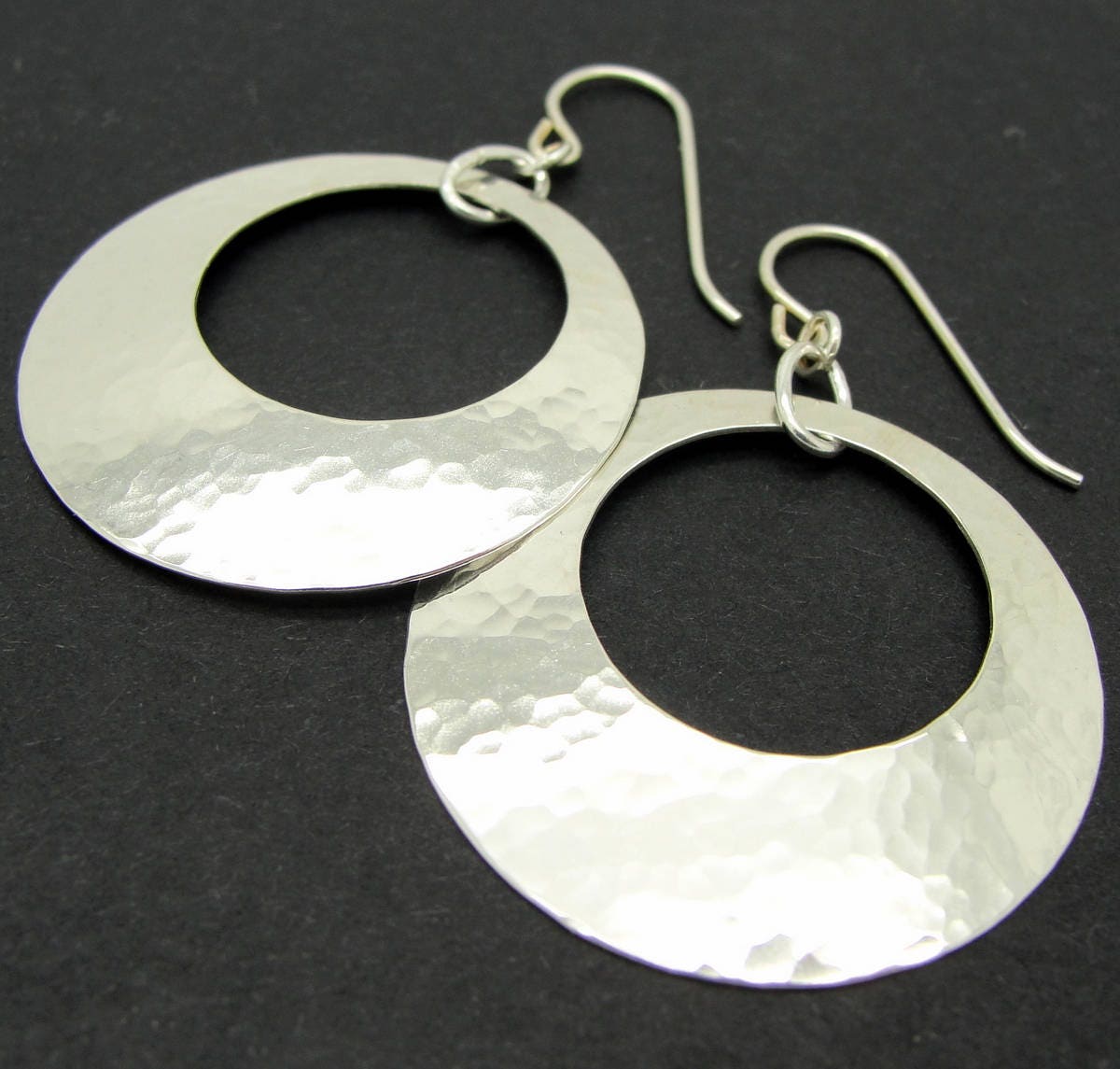 Silver Hammered Disc Earrings Large Sterling Silver Earrings