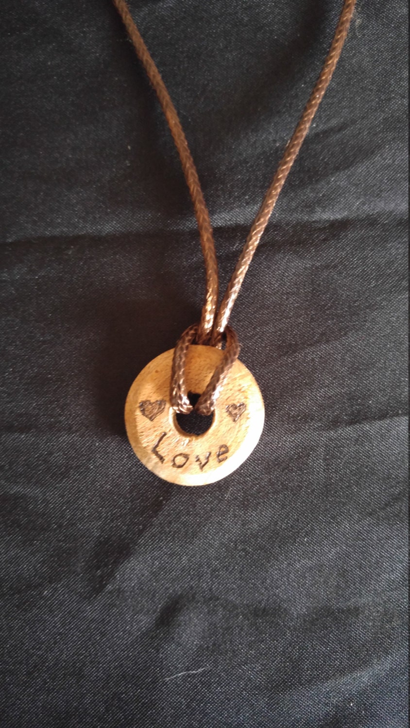 Wood Burned Pendant Necklace Acorn Pyrography Bead Wood