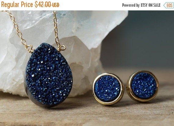 50 OFF Peacock Blue Druzy Necklace Blue By AlisonStorryJewelry