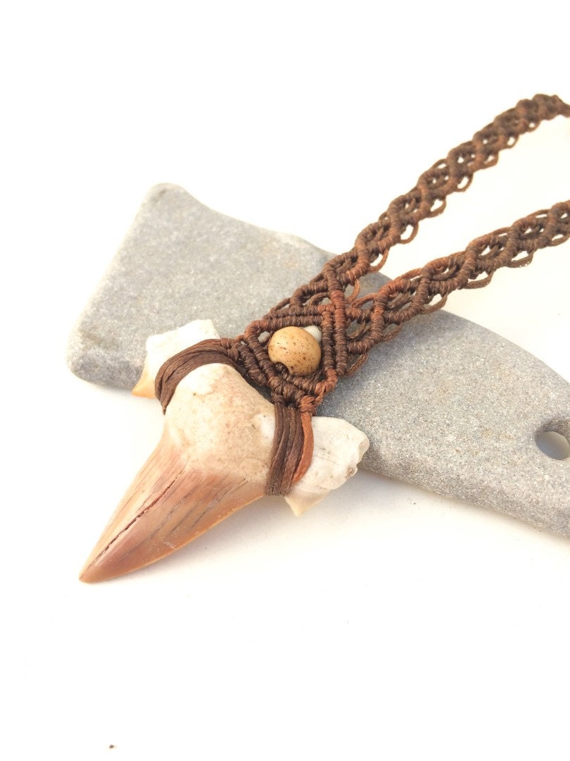 Shark Tooth Macrame Necklace Tribal Men S Necklace