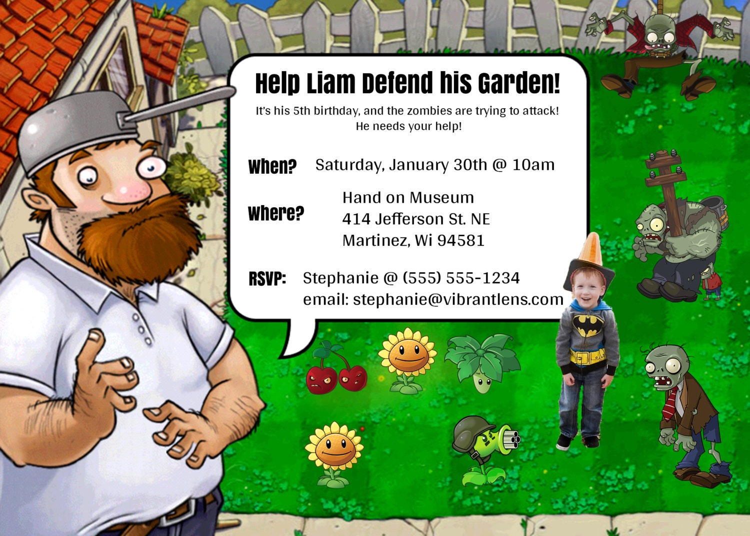 Custom Plants Vs Zombies Birthday Invitation