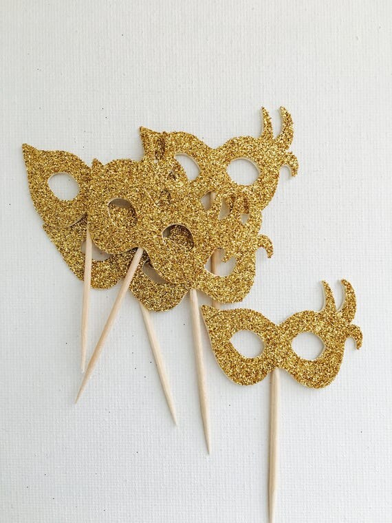 Masquerade Mask Cupcake Toppers Gold Cupcake Topper