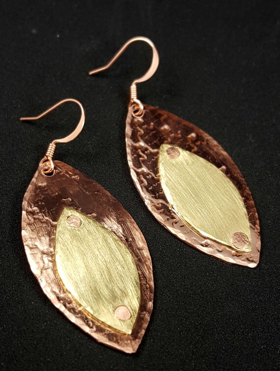 Mixed Metal Jewelry Copper And Brass Earrings OOAK Hand Forged