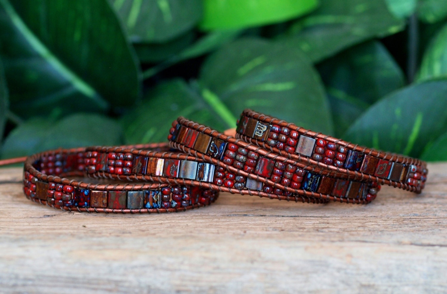 Beaded Leather Wrap Bracelet Tile Bracelet Tila Bead