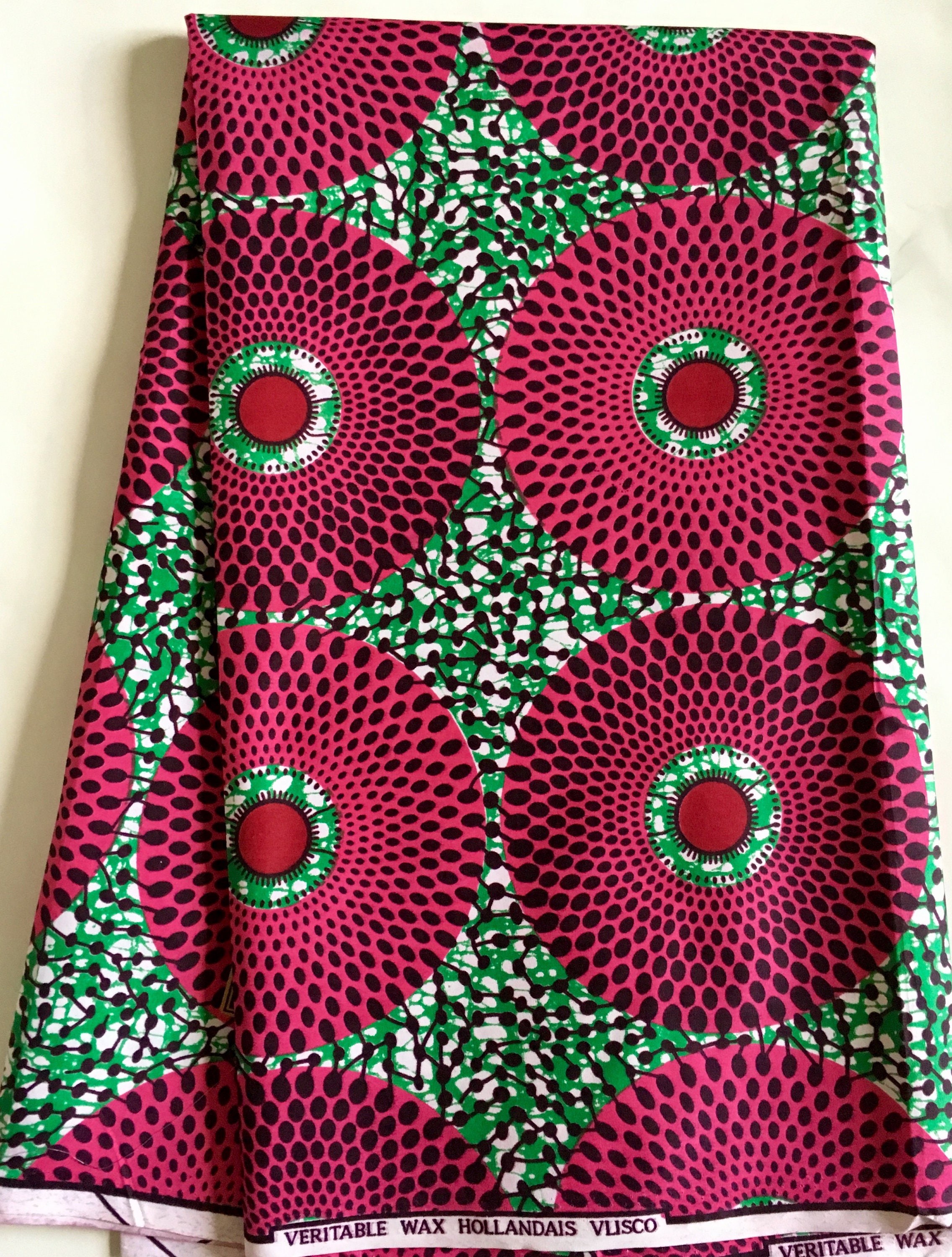 African Print Fabric Ankara Pink Green Dark Red