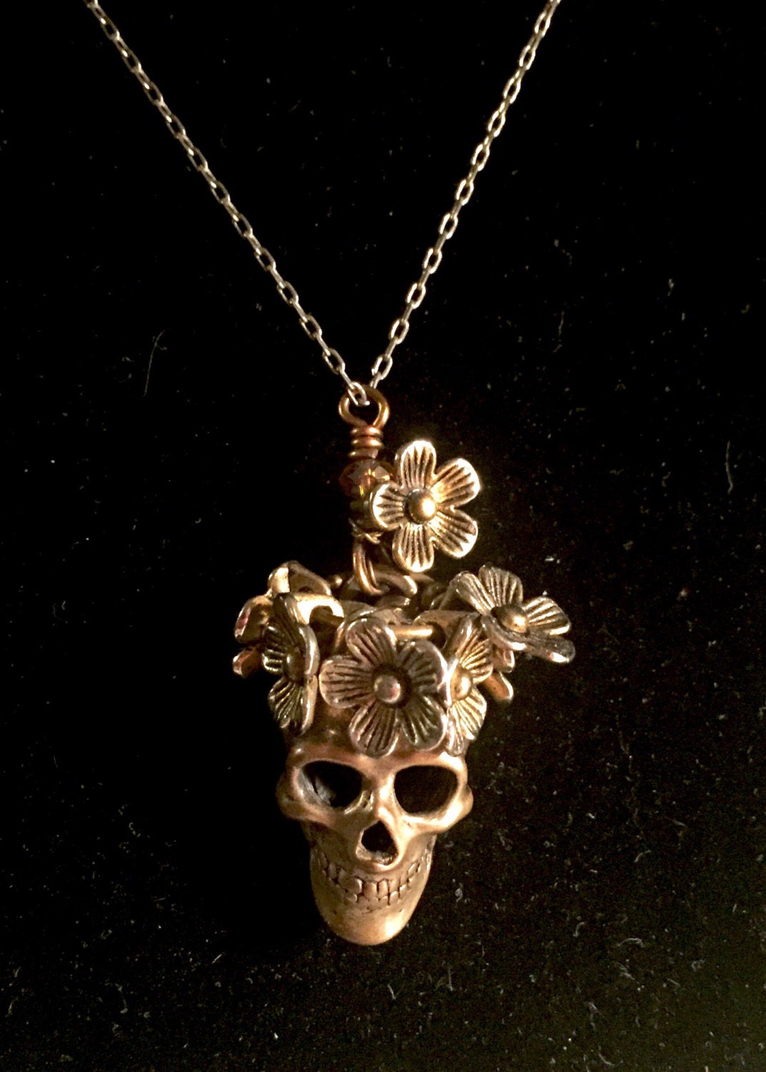 Sugar Skull In Sterling Silver Adorned With Flowers