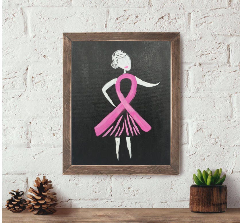 Breast Cancer Awareness Pink Ribbon Woman Acrylic Painting