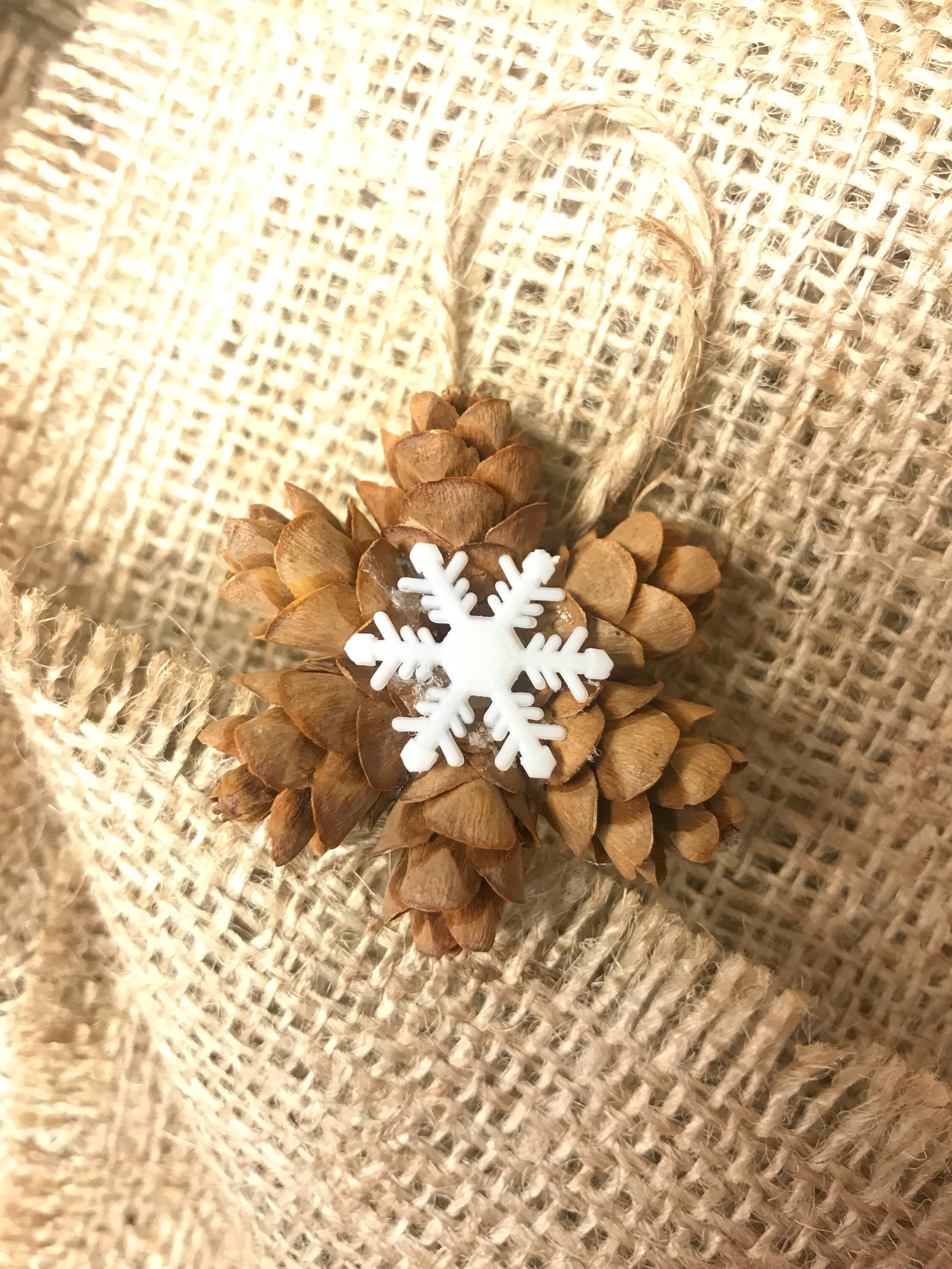 Mini Snowflake Pine Cone Ornament Gold Or Silver Snowflake