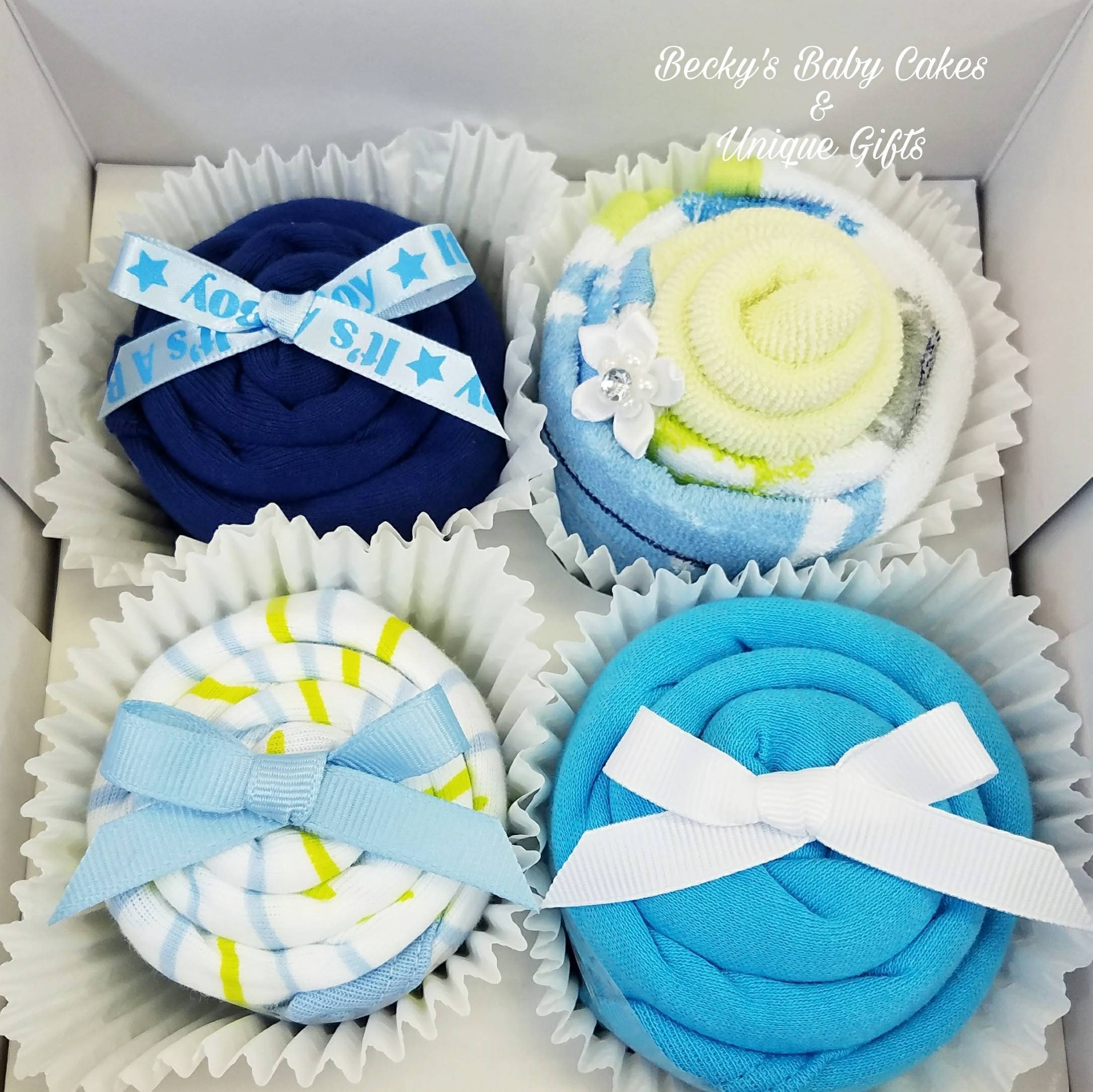 Baby Boy Gift Onesie Washcloth Cupcakes Baby Boy Gift Set