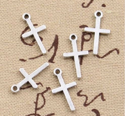 6 Small Cross Charms Antique Silver Finish Charms For