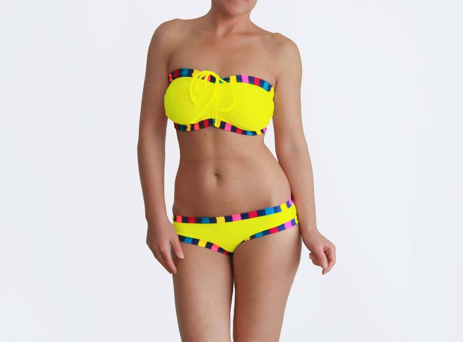 Yellow Bikini Big Bust Swimwear Ddd Swimsuits Striped