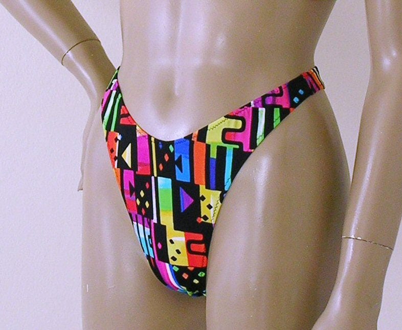 80s 90s Brazilian Bikini Bottom With High Leg In White Pink