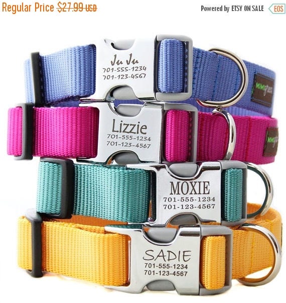 Metal Engraved Buckle Dog Collar - Personalized with 21 Webbing Colors to Choose From
