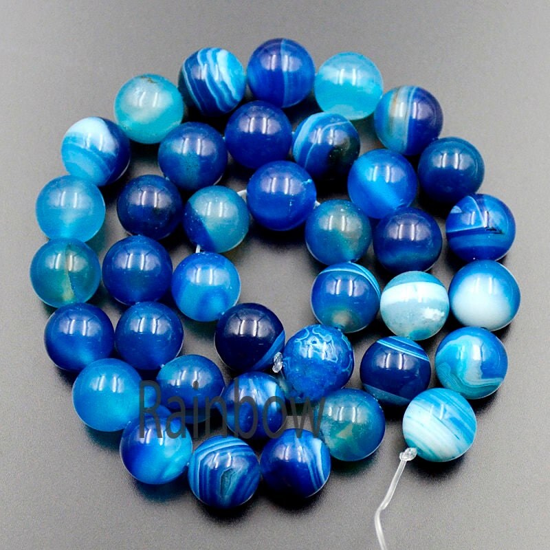 Matte Blue Stripe Agate Beads Blue Banded Agate Round Beads