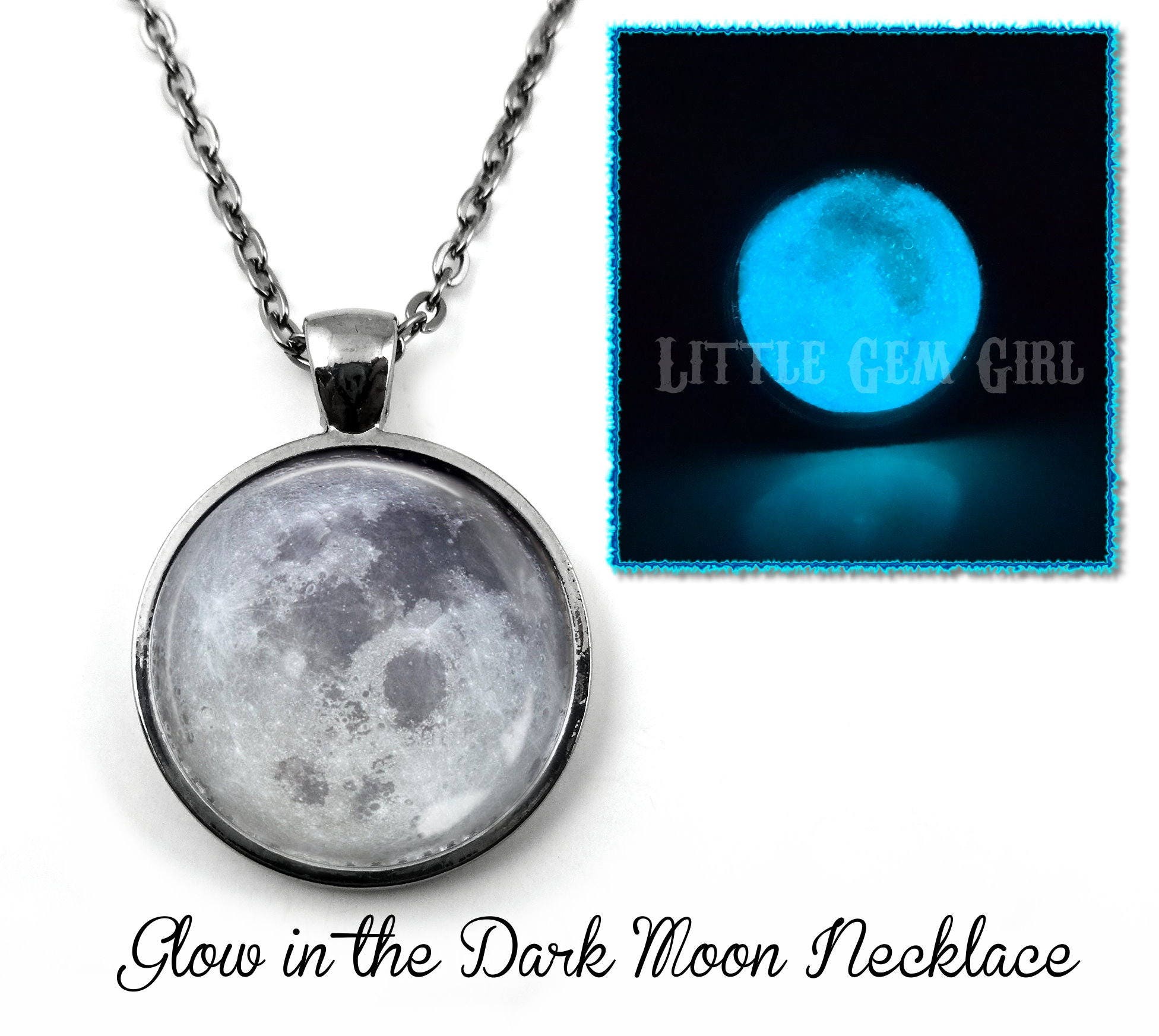 Glow In The Dark Full Moon Necklace Glowing Moon Key Chain