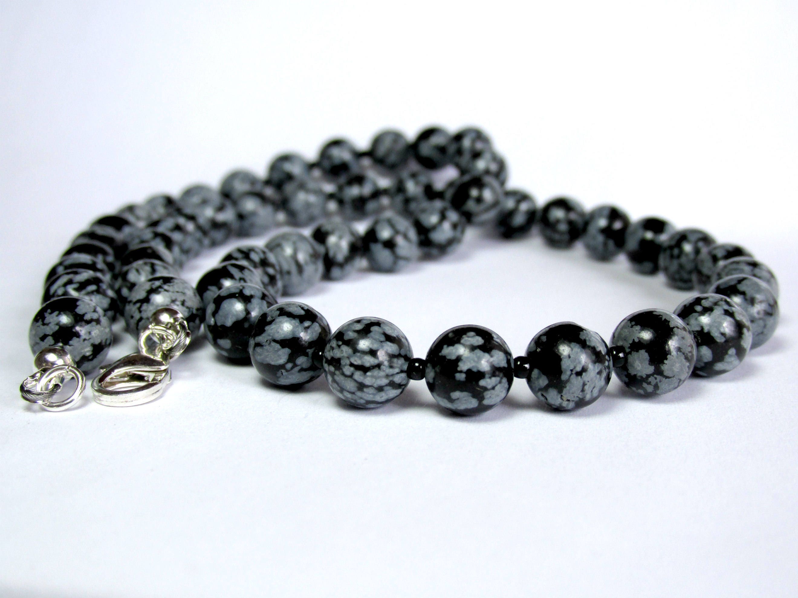 Snowflake Obsidian Necklace Mens Beaded Necklace Jewellery