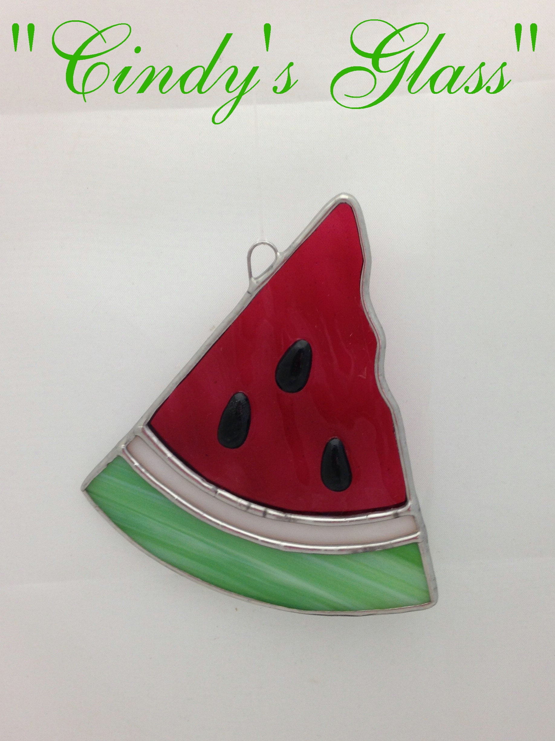 Stained Glass Watermelon Slice Suncatcher Silver Finish