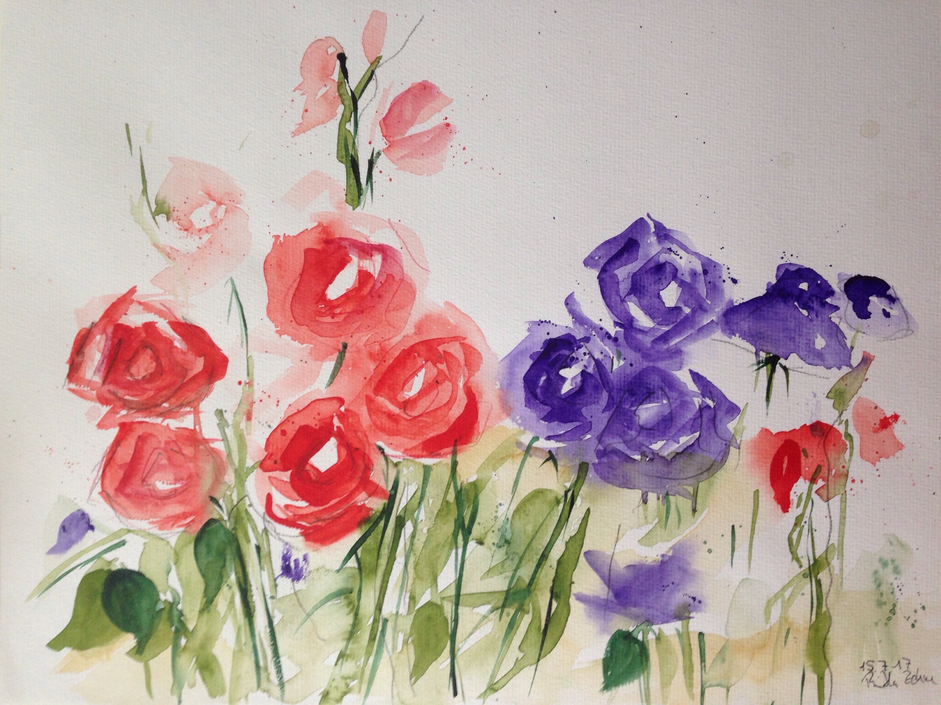 Original Aquarell Aquarellmalerei Bild Kunst Wiesenblumen