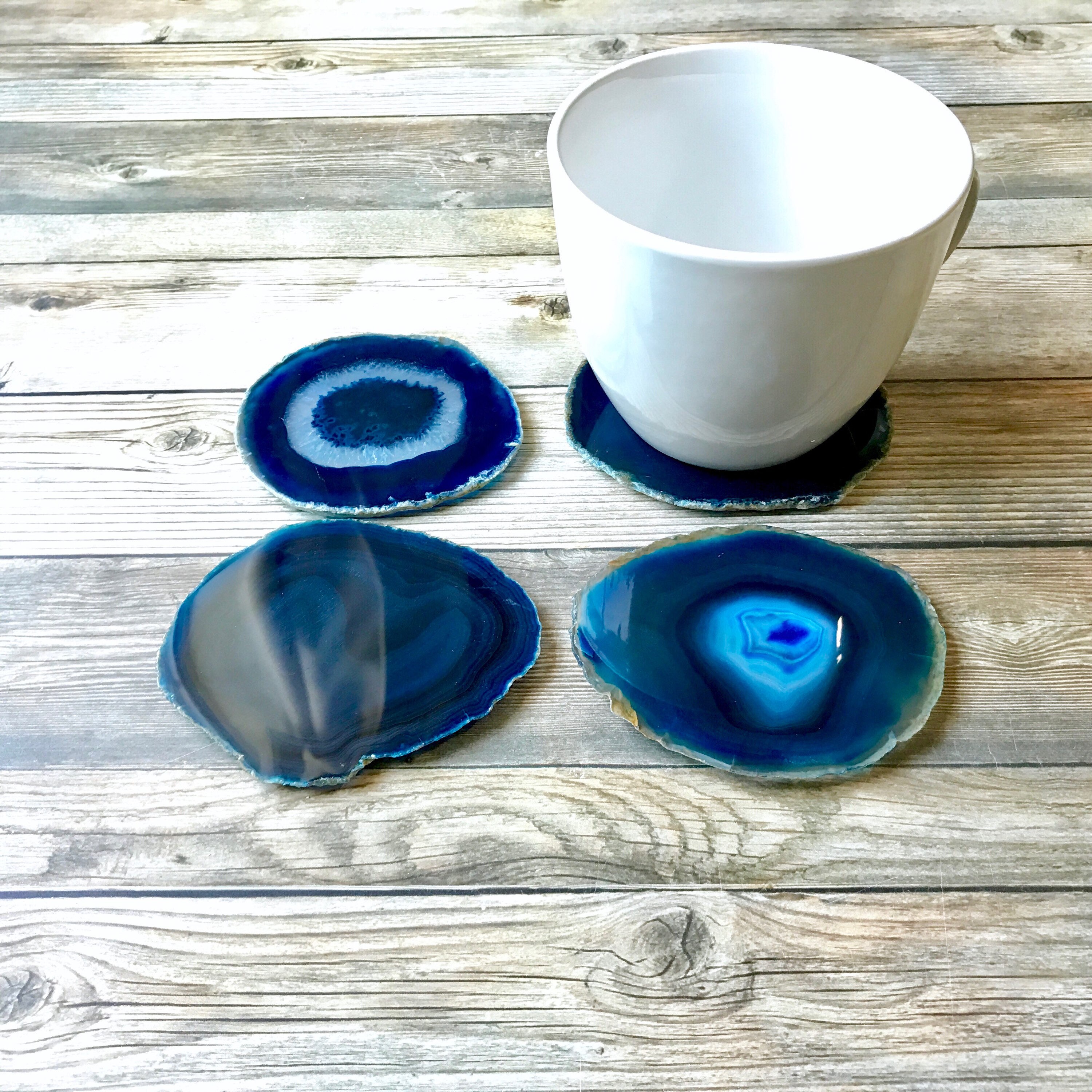 Blue Agate Coasters Blue Geode Coasters Set Of Four Agate