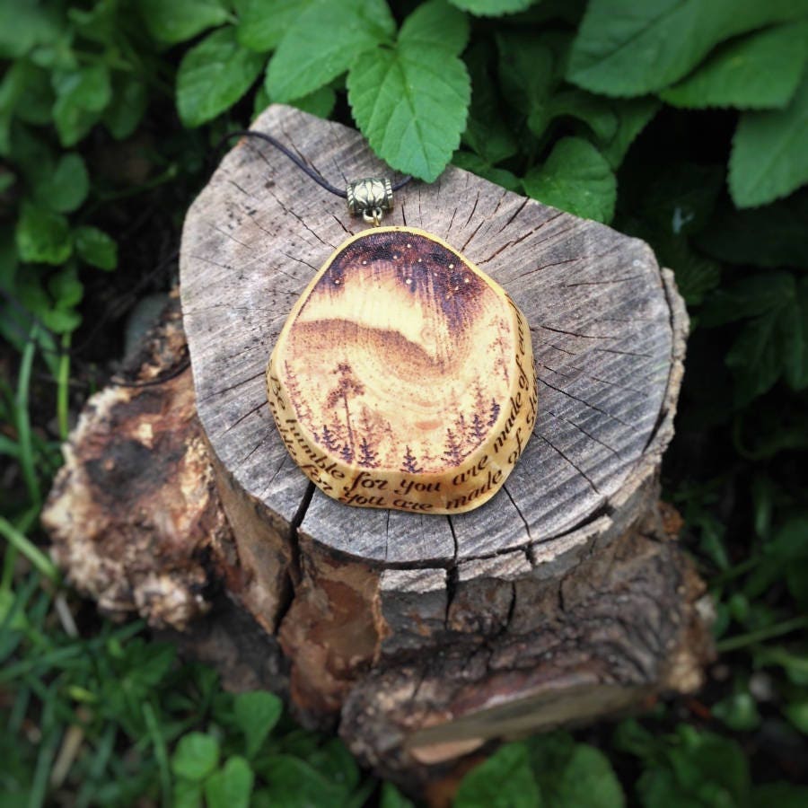 Wood Burned Pendant Necklace Acorn Pyrography Bead Wood