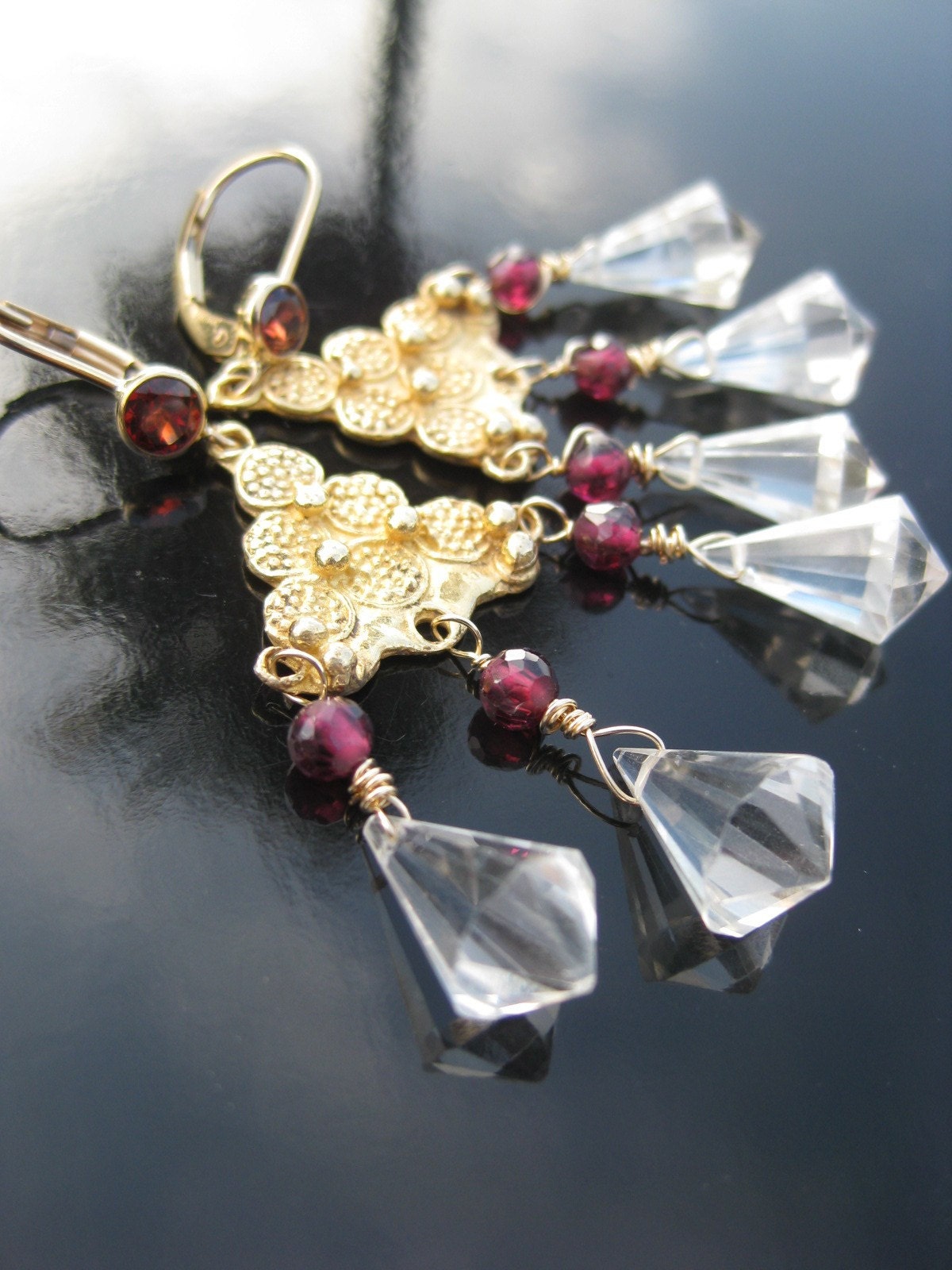 Garnet earrings with rock quartz --Malvasia--